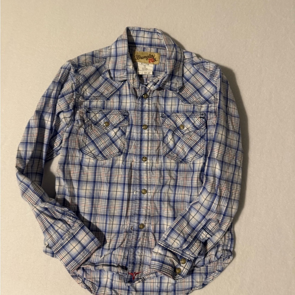 Wrangler Blue Plaid Kids Button Down Shirt